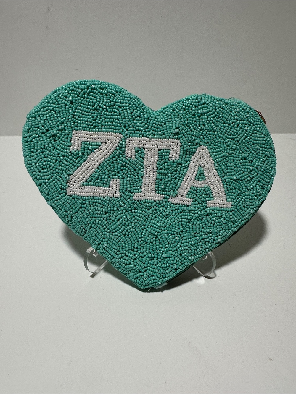 ZTA Beaded Heart Coin Purse Zeta Tau Alpha Sorority Gift New